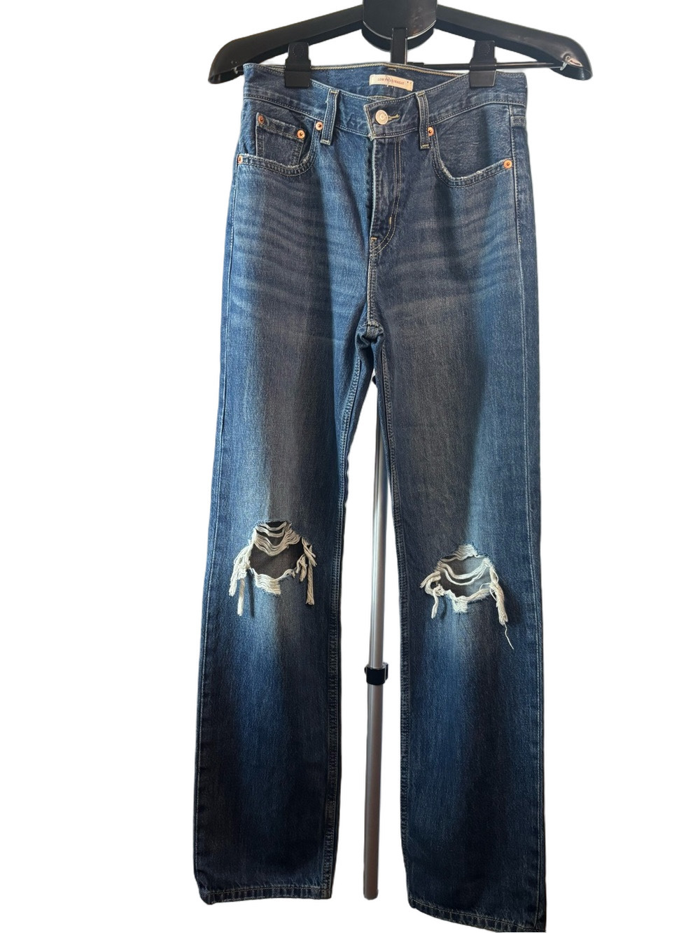 Levi's Low Pro Straight Jeans Medium Wash W26 100% Cotton Distressed - Picture 3 of 12